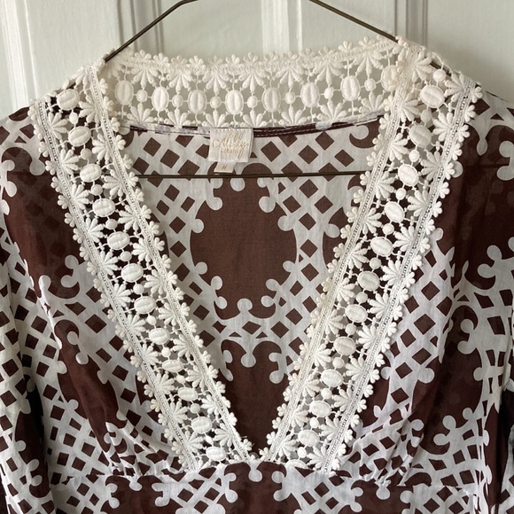MILLY Cabana retro brown and white crochet beach coverup size medium - Picture 3 of 10